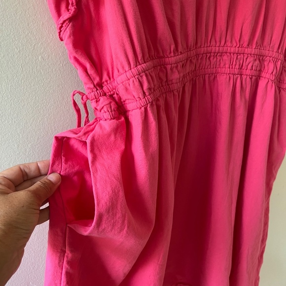 Universal Thread Sz L Flutter Sleeve Mini Dress Pink Elastic Waist Hand Pockets - Picture 5 of 10